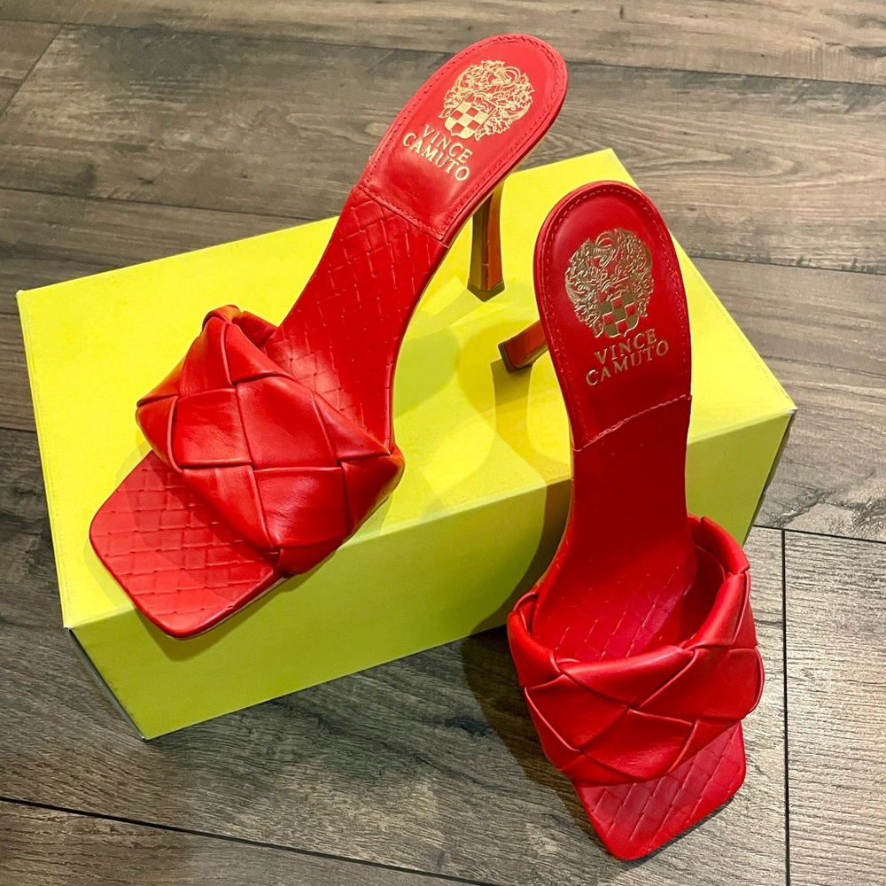 Brelanie Braided Strap Heeled Sandal Red Vince Camuto 9.5